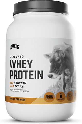 [BRSWGEABPMHB6H3P] Levels Grass Fed Whey Protein Toz, No Sükan, 24G Protein, Vanilla Cinnamon, 2LB