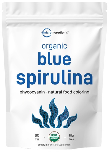 [BRSRMYD2ORYAGFD2] Organic Blue Spirulina Powder (Phycocyanin Extract), 60 Servings - No Fishy Smell, 100% Vegan Protein from Blue-Green Algae, Natural Luminous Food Coloring for Smoothies, Baking, Drinks & Cooking