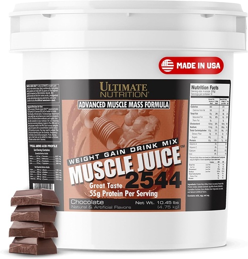 [BRSWIYQOBEJQEHDG] Ultimate Nutrition Muscle Juice, Weight Gain Drink Mix - Masse Gainer Workout Pulver für Männer & Frauen - Ergänzung für Lean Muskelwachstum & Immununterstützung mit 55g Protein - Schokolade, 10.45lb