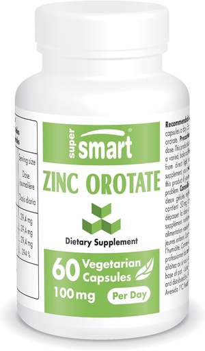 [BRSWIHQZBEMBEHI3] Supersmart - Zinc Orotate Supplement 100mg per Day (Enhanced Form) - Immune Support - Energy & Metabolism Booster - Mild Acne Pills - Skin Health | Non-GMO & Gluten Free - 60 Vegetarian Capsules