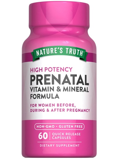 [BRSWICQBBAFRCETY] Nature's Truth Prenatal Vitamins With Folic Acid | 60 Capsules | Non-GMO & Gluten Free Supplement