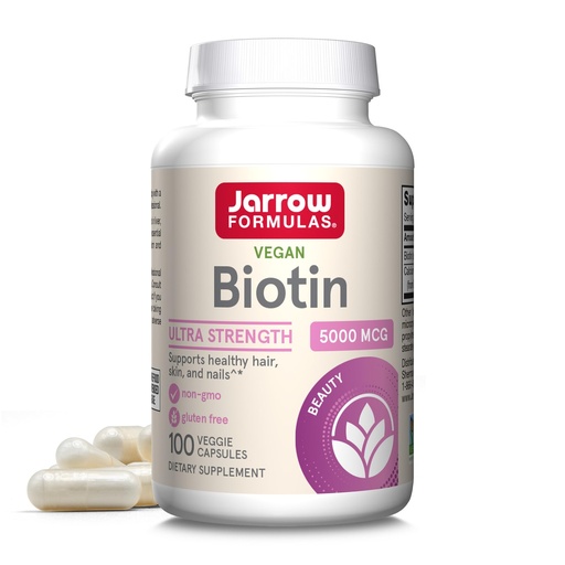 [BRSWIYQDO4HQOD36] Jarrow Formulas® Biotin Ultra Strength 5000 mcg, Dietary Supplement, Hair, Skin, and Nails Support, 100 Veggie Capsules, Up to 100 Day Supply