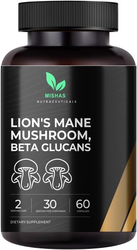 [BRSRAHQ5BN7AY3TK] Mishas Lions Mane Supplement - Organic Lions Mane - Brain Health Support - Mushroom Support for Focus & Memory, Immune & Nervous Function System Women & Men - 60 Vegan Capsules