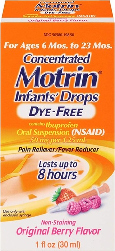 [BRSWG2QQAR5QMADZ] Motrin Concentrated Infants' Drops Dye-Free Original Berry Flavor - 1 oz, Pack of 4