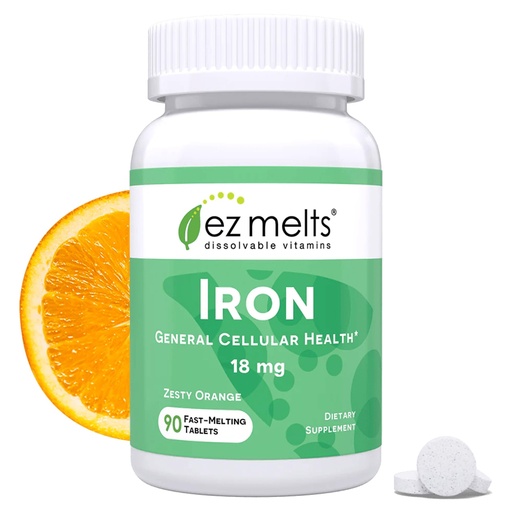 [BRSWIHA7OYOAAFA5] EZ Melts Iron - Supplement for Daily Energy & Iron Support - with Vitamin C - No Artificial Flavors - Non-GMO & Vegan - Zesty Orange - 90 Dissolvable Tablets (90 Servings)