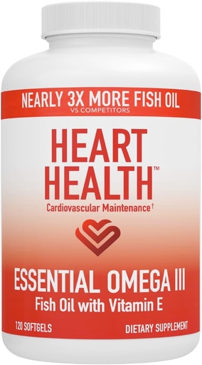 [BRSWIGICOEMQ42Y3] Heart Health Essential Omega 3 Fish Oil with Vitamin E - High Potency Omega 3 Fish Oil Supplement with EPA & DHA - Burpless Softgels from Sardines & Anchovies - Non-GMO, Gluten Free - 60 Servings