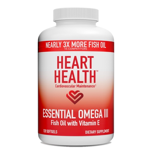 [BRSWIGICOEMQ42Y3] Heart Health Essential Omega III Fish Oil with Vitamin E – High EPA & DHA for Heart, Triglyceride & Blood Flow Support, Lemon Oil, Gluten-Free, Non-GMO, 60 Servings