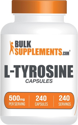 [BRSROGAQBZYREETL] BulkSupplements.com L-Tyrosine 500mg Kapseln - Tyrosin-Ergänzung, Aminosäure-Ergänzung - Glutenfrei, 1 Kapsel pro Servierung, 240 Kapseln (Pack von 1)