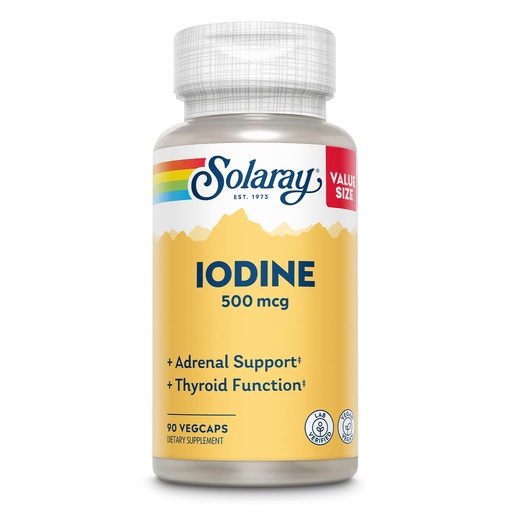 [BRSRMAY5AQNBE2T4] Solaray Iodine 500 mcg, Iodine Supplement for Healthy Adrenal and Thyroid Support, Energy, Metabolism, and Focus, Potassium Iodide, Vegan, 60-Day Money-Back Guarantee, 90 Servings, 90 VegCaps