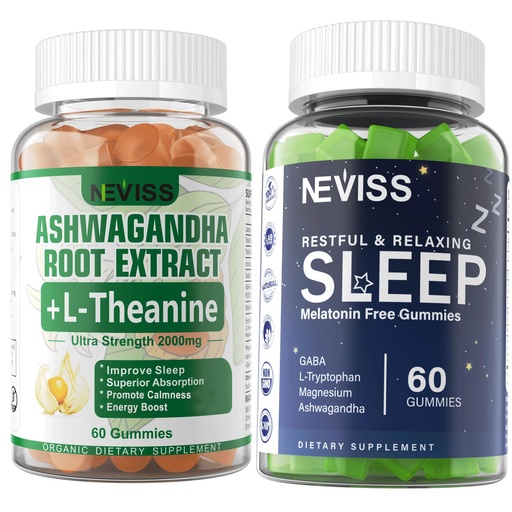 [BRSROZYFC4ARS3LH] NEVISS Melatonin Free Sleep Gummies + Ashwagandha Gummies 2000mg