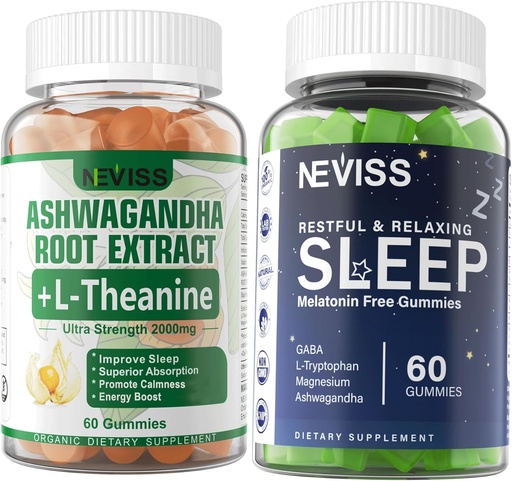 [BRSROZYFC4ARS3LH] NEVISS Melatonin Free Sleep Gummies + Ashwagandha Gummies 2000mg
