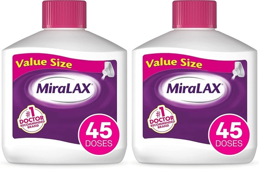 [BRSROZT5PIMQYET4] MiraLAX Gentle Constipation Relief Laxative Powder, Stool Softener with PEG 3350, Works Naturally with Water in Your Body, No Harsh Side Effects, Osmotic Laxative, 1 Physician Recommended (Pack of 2)