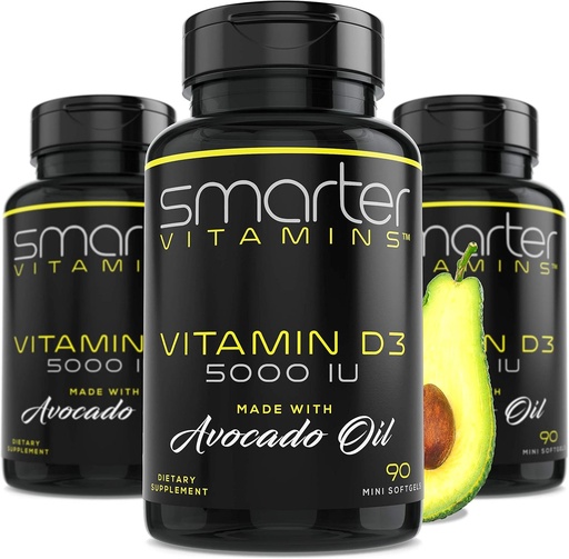 [BRSWG2QROIFGMYL3] (3 Pack) Smarter Vitamin D3 5000 IU in Avocado Oil 125mcg 270 Mini Softgels