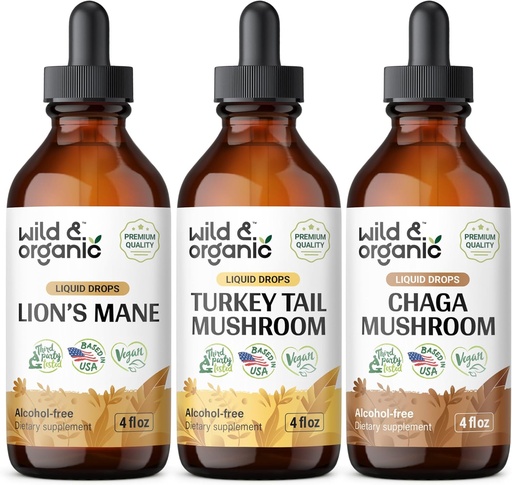 [BRSRAGANCEJR4FYU] Wild & Organic Lion's Mane, Turkey Tail & Chaga Mushroom Tinctures