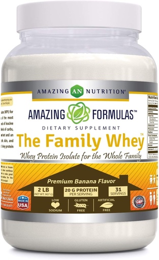 [BRSWGBQNBYNQIF3U] Amazing Formulas The Family Whey Protein (Isolate) Powder for The Whole Family - 2 lbs - Most Complete & Purest Form of Protein - Gluten Free (Banana)