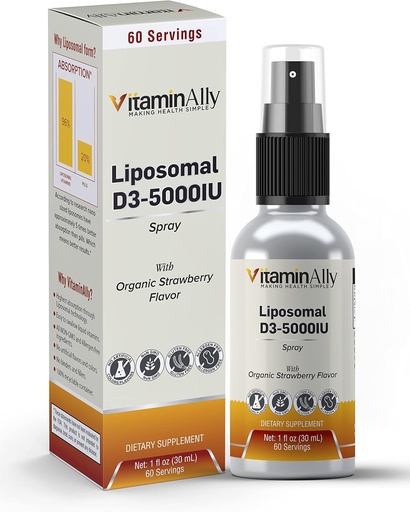 [BRSROZT6CMOWY3LK] Liposomal Liquid Vitamin D3-5000IU Spray | 2 Month Supply |1 fl oz | Non-GMO | Sugar Free| Gluten Free | Travel Friendly | Supports Bone Health, Immune System and Healthy Mood