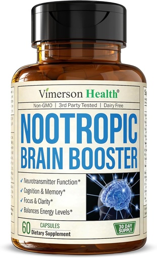 [BRSWKHD2DEDRAYDG] Nootropics Brain Support Supplement - Nootropic Brain Booster for Improved Focus, Concentration & Memory. Brain Nootropic for Brain Health, Mood & Energy Support. Non-GMO. Made in the USA. 60 Capsules