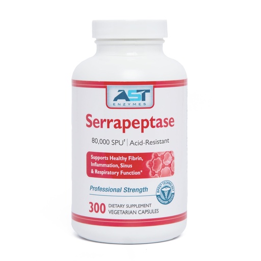 [BRSWKHD6BACBMALU] AST Enzymes Serrapeptase 80,000 SPU – 300 Vegetarian Capsules - Premium Natural Systemic Enzymes – Acid-Resistant Serrapeptase