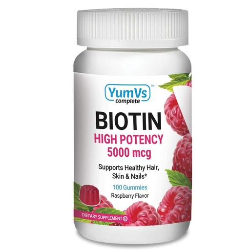 [BRSWYZALDN5AMHLJ] YUM-V's Biotin Gummies – High Potency Biotin Vitamins 5,000 mcg – Natural Raspberry Flavor Hair Vitamins – Kosher Hair Skin and Nails Gummies (100 Count)