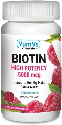 [BRSWYZALDN5AMHLJ] YUM-V's Biotin Gummies – High Potency Biotin Vitamins 5,000 mcg – Natural Raspberry Flavor Hair Vitamins – Kosher Hair Skin and Nails Gummies (100 Count)