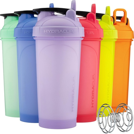 [BRSRA233CEGRU3D7] Hydra Cup ProFlow Shaker Bottles 6-Pack (28oz) | Protein Shaker Cups with Whisk Ball, Leak-Proof Lid, Hidden Carry Handle | BPA-Free Gym Mixer for Protein Powder, Mixing Supplements, Pastel Colors