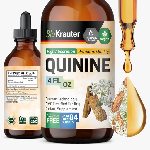 [BRSWGHY2PMPWGC3Z] BIO KRAUTER Quinin til Leg Cramps Tincture - Cinchona Bark Extract - Vegan Quinine Liquid - Alkohol & Sugar Free Extract 4 Fl.Oz.