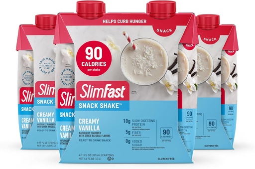 [BRSROHD2DNYGMD3F] SlimFast Snack Shake, 90 Calorie Fiber Shake, Ready to Drink, Protein Drink, Creamy Vanilla, 12 Count