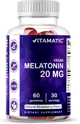 [BRSW2GAEBF6GC3LU] Vitamatic Melatonin 20mg Gummies for Adults, 30 Servings - 60 Count - Non-Habit Forming Supplement