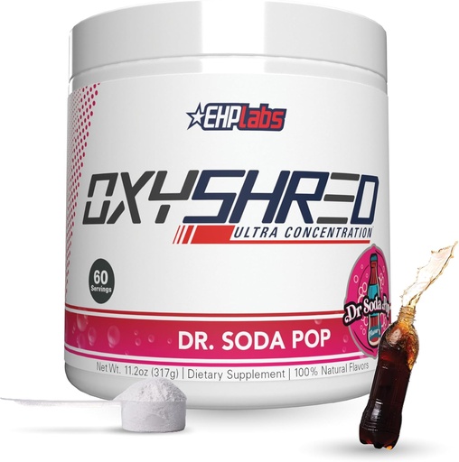 [BRSRAZLQCF5BSAAZ] EHP Labs OxyShred Fat Burner - Pre-Workout pulbere cu L-Glutamine, Acetil L-Carnitina, Booster metabolice, Pierderea in greutate, Controlul apetitului, Energy Dr. Soda Pop, 60 Serviri