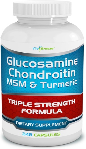 [BRSWIFQ4BYDG2AIZ] Glucosamine Chondroitin, MSM & Turmeric Dietary Supplement - 248 Capsules