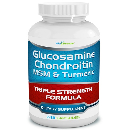 [BRSWIFQ4BYDG2AIZ] VitaBreeze Glucosamine Chondroitin, MSM & Turmeric Dietary Supplement - 248 Capsules