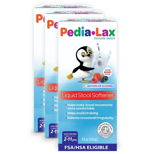 [BRSWIYATARYRYGA7] Pedia-Lax Liquid Stool Softener for Kids, Gentle and Gradual Constipation Relief for Children Ages 2-11, Berry Flavor, 4 Fl Oz, Pack of 3
