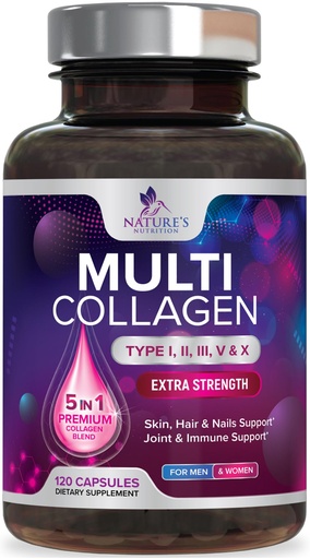 [BRSWGH36DMPQMDY3] Multi Collagen Pills - Multi Collagen Complex 2400 mg Per Serving - Types I, II, III, V, X - Hydrolyzed Collagen Peptides Supplement - Hair, Skin & Nail Support - Bottled in the USA - 120 Capsules
