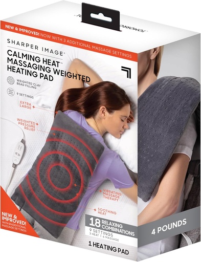 [BRSWYZYYBAMBSCI4] Calming Heat Massaging Weighted Heating Pad by Sharper Image- Weighted Electric Heating Pad with Massaging Vibrations, 9 Settings- 3 Heat, 6 Massage- 18 Relaxing Combinations, 12” x 24”, 4 lbs