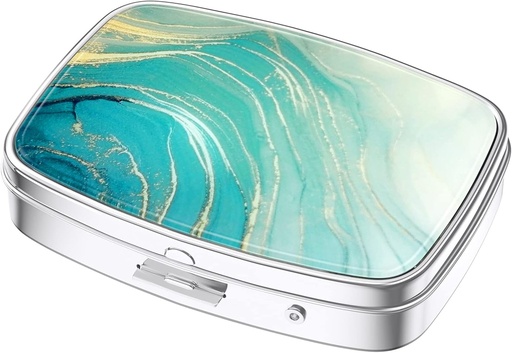 [BRSRMYAFCIAQMADU] Nipichsha Pill Box, Small Pill Case for Purse & Pocket, Cute Travel Medicine Organizer, Portable Medicine Container Holder to Hold Vitamins, Medication, Fish Oil & Supplements, Teal Marble