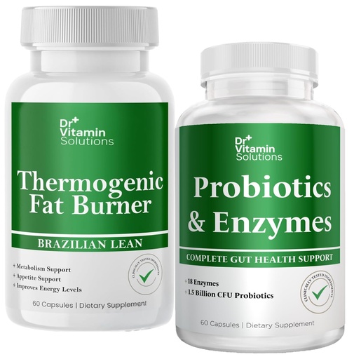 [BRSRAHA3AR5WKE3A] DR VITAMIN SOLUTIONS Thermogenic Fat Burner & Probiotics Digestive Enzymes with Prebiotics for Digestive Health & Bloating Relief for Women & Men - Bundle 90 Caps