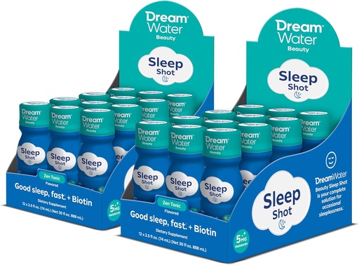 [BRSWGZABCUBQYF3U] Dream Water Beauty Sleep Aid Drink Supplement; Melatonin 5mg, GABA, 5- HTP, Plus Biotin egészséges bőr, haj és körmök; 2.5 oz Folyékony alvási Shots, Zen Tonic 24- Count