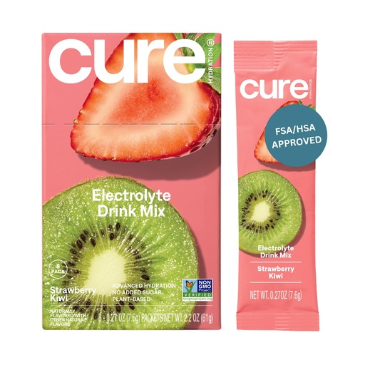 [BRSRMAA3CMJWYFLJ] Cure Hydration Plant-Based Electrolyte Drink Mix | No Added Sugar | Dehydration Relief | Coconut Water Powder | FSA-HSA Eligible | Non-GMO, Vegan | 8 Packets – Strawberry Kiwi