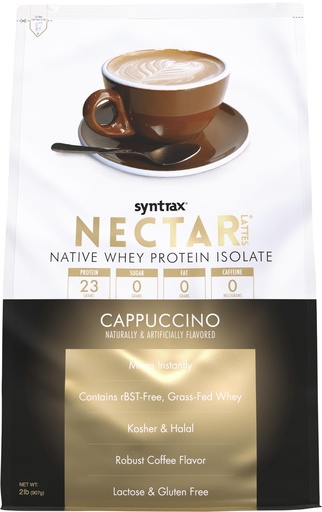 [BRSWYZAFAUBGOF3K] Syntrax Nutrition Nectar Lattes, 100% Whey Protein Isolate Powder, Cappuccino, 2 lbs