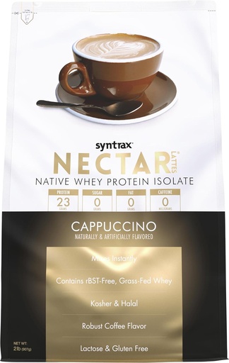 [BRSWYZAFAUBGOF3K] Syntrax Nutrition Nectar Lattes, 100% sirotkin izolat v prahu, Cappuccino, 2 lbs