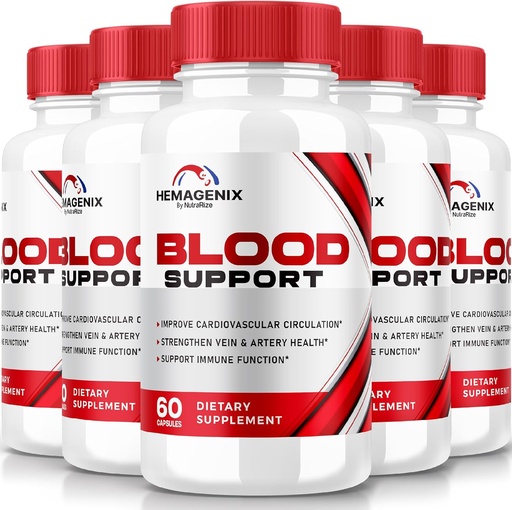 [BRSRAZYOCIJREGYU] (5 Pack) Capsules Hemagenix, Formule avancée de soutien du sang Hemagenix, Supplément tout naturel pour maintenir des niveaux de santé, pilules de force supplémentaire pour le bien-être général, Avis officiels (300 Capsules)