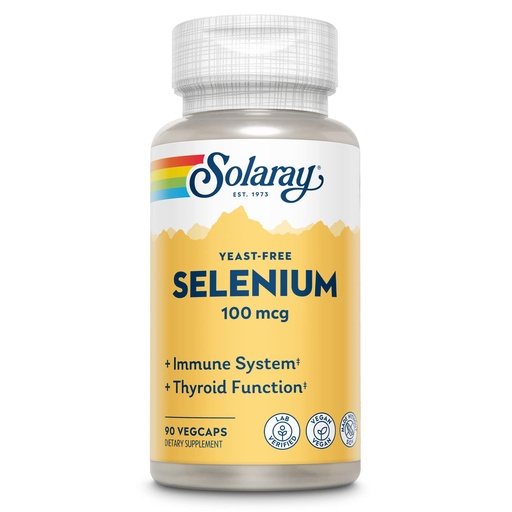 [BRSWIYTYO4GQMEA7] SOLARAY Selenium 100 mcg Supplement for Women & Men - Selenium 100mcg Capsules, Thyroid & Immune Health Support, Yeast Free, L Selenomethionine, Antioxidant Support, Vegan - 90 Veg Caps