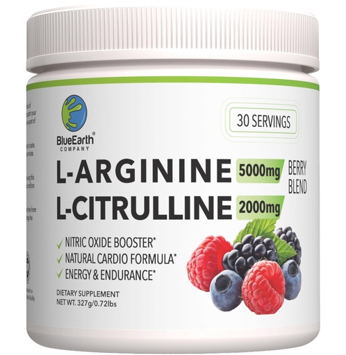 [BRSWYZIDBEJQ4F37] L-Arginine 5000mg + L-Citrulline 2000mg Complex Powder Supplement - Nitric Oxide Booster - Heart Health, Blood Flow, Energy & Endurance - 30 Servings (Berry Blend)