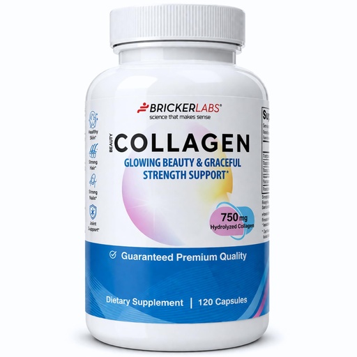 [BRSRAHA5C4NBACA3] Bricker Labs Collagen for Men & Women - Type I, III Hydrolized Collagen Supplement 750mg, 1 Collagen Capsule Daily - 120 Servings