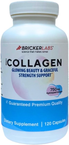 [BRSRAHA5C4NBACA3] Bricker Labs Collagen for Men &amp; Women - Tipo I, III Hydrolized Collagen Supplement 750mg, 1 Collagen Capsule Daily - 120 Servings