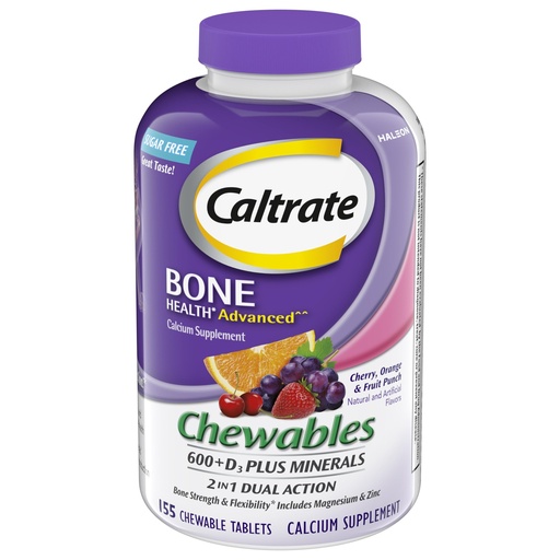 [BRSWIYYADJ4WOFIV] Caltrate Chewables 600 +D3 Plus Minerals Calcium and Vitamin D, Sugar Free, Cherry, Orange and Fruit Punch, 155 count