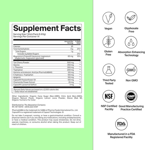 [BRSRAGQDAF6RUGQZ] Sleep Aid Powder - Calming Drink for Deep Sleep with Liposomal Saffron, Magnesium & PharmaGABA Melatonin-Free Natural Supplement to Reduce Stress and Improve Sleep Quality Chamomile Lemonade 28 Sticks