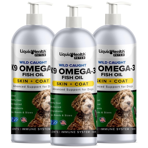 [BRSRAYDYA4IRGYDL] Liquid Health Pets K9 Omega 3 Fish Oil for Dogs - Liquid Omega 3 Supplement for Pets with EPA + DPA + DHA - Reduce Itching & Shedding, Support Joints, Immunity, Brain, Heart Health - USA Made (3 Pack)