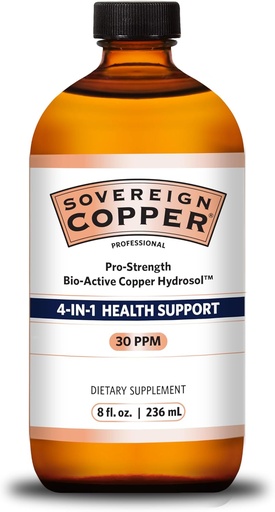 [BRSRAGAHOF4GA3TJ] Sovereign Pro-Strength Bio-Active Copper Hydrosol - Bioavailable Copper Liquid Supplement for Adults & Kids w/Silver Hydrosol for Hair, Skin, & Nails, 30ppm - 8 fl oz (237mL)