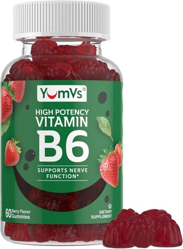 [BRSW2HABCUAQ2AI4] YUM-V'S Vitamin B6 Gummies - High Potency Vitamin B6 100mg - Strawberry Flavor B6 Vitamins Gummies - Nerve & Immune Function, Non GMO Kosher, 60 Count